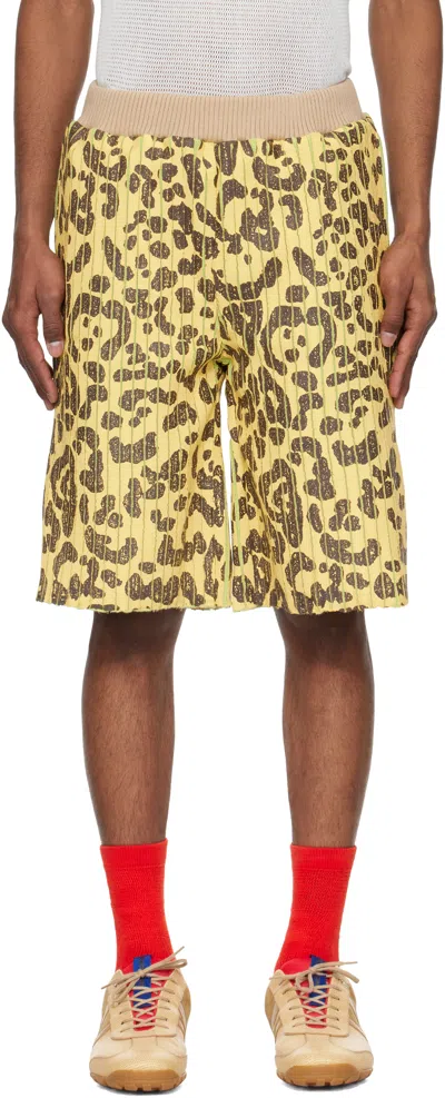 Stanley Raffington Yellow & Green Ribbed Shorts In Leopard