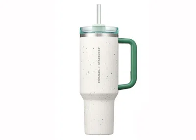 Pre-owned Stanley Starbucks Korea Exclusive Flowstate Quencher 40oz Tumbler In Green Pebble