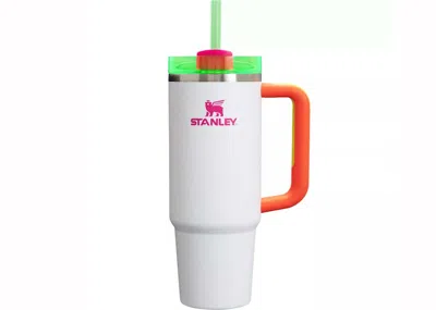 Pre-owned Stanley Women's  The Spring Fling Collection Flowstate Quencher 30oz Tumbler In White Neon