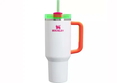 Pre-owned Stanley Women's  The Spring Fling Collection Flowstate Quencher 40oz Tumbler In White Neon