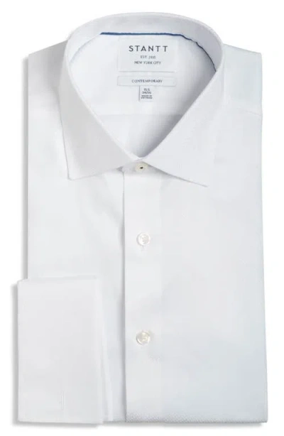 Stantt Contemporary Fit White Cotton Dobby Tuxedo Shirt