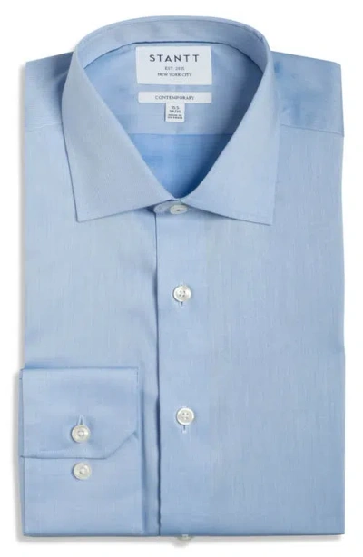 Stantt Contemporary Fit Wrinkle Resistant Cotton Twill Dress Shirt In Blue