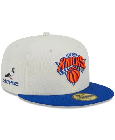 Staple Men's New Era X  Cream, Blue New York Knicks Nba X  Two-tone 59fifty Fitted Hat In Cream,blue