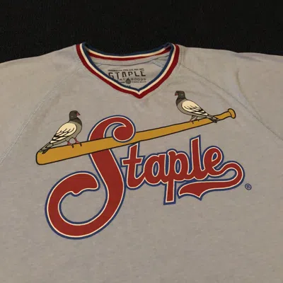 Pre-owned Staple Vintage Jeff  Pigeon Baseball Varsity Ringer Tee Shirt In Blue