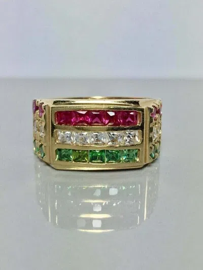 Pre-owned Star 3.50ct Princess Cut Lab Created Ruby Emerald Men's Ring 14k Yellow Gold Plated In Multicolor