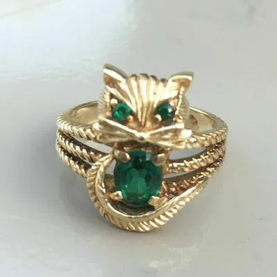 Pre-owned Star 3ct Oval Cut Lab Created Emerald Women's Ring Cat 14k Yellow Gold Plated In Green