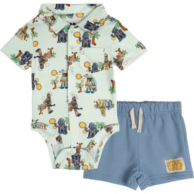 Star Wars Babies'  2-piece Button Down Shirt And Shorts Set In Blue