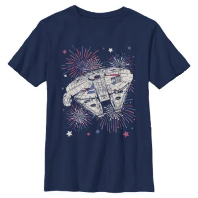 Star Wars Kids' Boy's  Festive Fireworks Falcon Graphic T-shirt In Blue