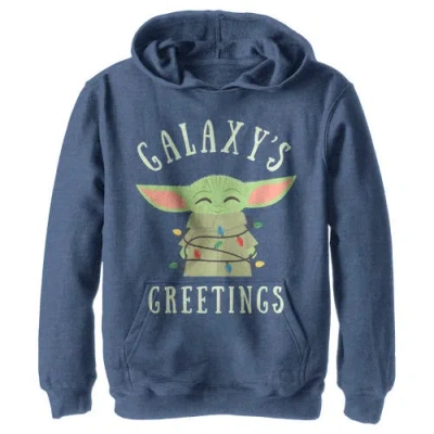 Star Wars Kids' Boy's  The Mandalorian Christmas The Child Greetings  Pull Over Hoodie In Blue