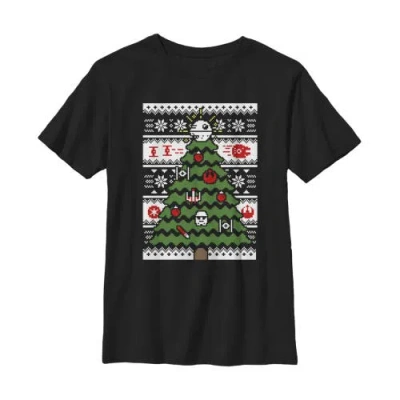 Star Wars Kids' Boy's  Ugly Sweater Christmas Tree  Graphic T-shirt In Black