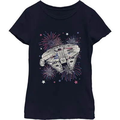 Star Wars Kids' Girl's  Festive Fireworks Falcon Graphic T-shirt In Blue
