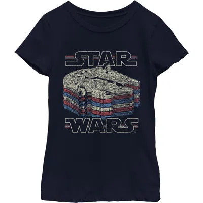Star Wars Kids' Girl's  Millennium Falcon Retro Multi Stripes Graphic T-shirt In Blue