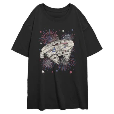 Star Wars Junior's Festive Fireworks Falcon Short Sleeve Oversized T-shirt In Black