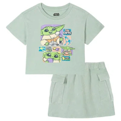 Star Wars Kids'  The Mandalorian Grogu 2-piece Mineral Wash T-shirt And Skort Set In Green