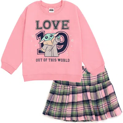 Star Wars Kids'  The Mandalorian Grogu 2-piece Sweatshirt And Pleated Skirt Set In Multi