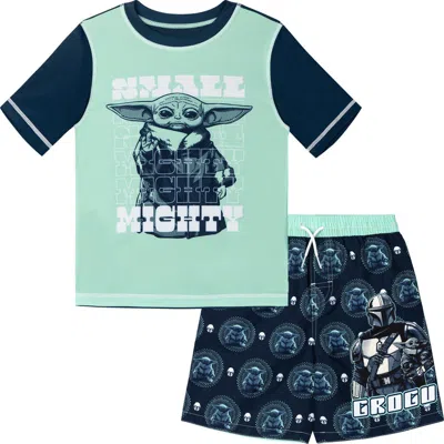 Star Wars Kids'  The Mandalorian Grogu 2-piece Swimwear Rash Guard And Swim Trunks Set In Multi