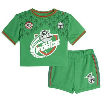 Star Wars Babies'  The Mandalorian Grogu Athletic 2-piece Tee And Shorts Set In Green
