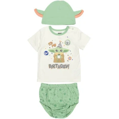 Star Wars Kids'  The Mandalorian Grogu Birthday Tee Diaper Cover And Hat Set In Green