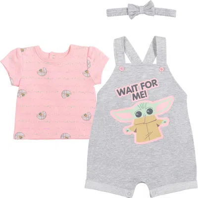 Star Wars Babies'  The Mandalorian Grogu Shortall And T-shirt Set In Pink