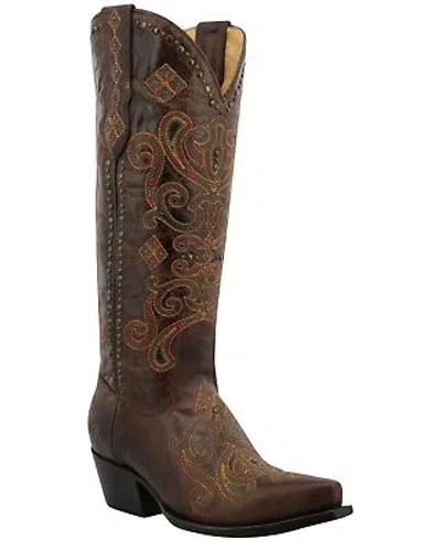 Pre-owned Star Women's Lockhart Embroidered Leather Western Boot - Snip Toe - Wbsn013 In Brown