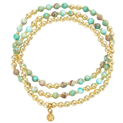 Starfish Project Women's Gold / Blue Light We Carry Bracelet Set In  Turquoise In Multi