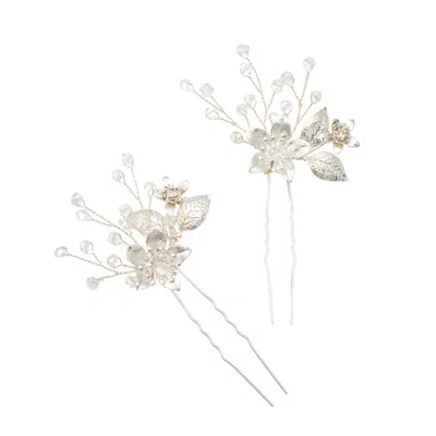 Starfish Project Women's White / Silver Everly Crystal Hair Pins In Sterling Silver
