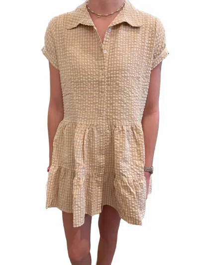 Starkx Brie Cotton Gingham Mini Dress In Tan/white In Brown