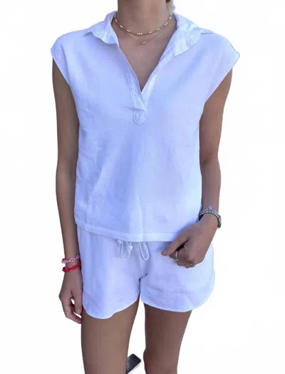 Starkx Brittin Terry Short Sleeve Top In White In Purple