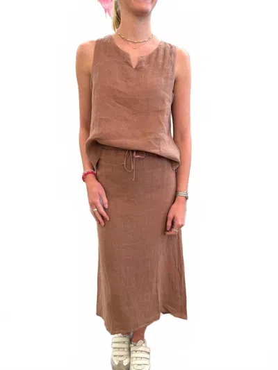 Starkx Erin Linen Top In Tan In Brown