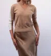 Starkx Frances Long Sleeve Sweater In Camel & White Ice In Pink
