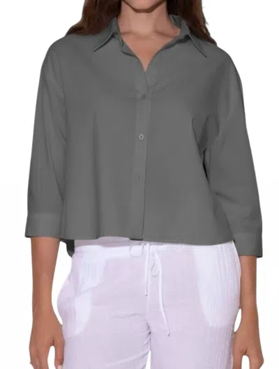 Starkx Lia Cropped Button Up Top In Wall Street Grey In Gray