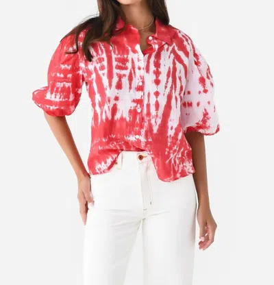 Starkx Puff Sleeve Top In Red Tie Dye In Multi