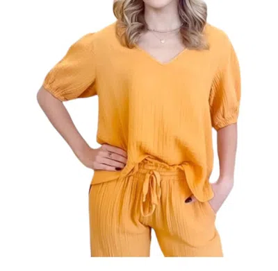 Starkx V-neck Puff Sleeve Top In Apricot In Beige