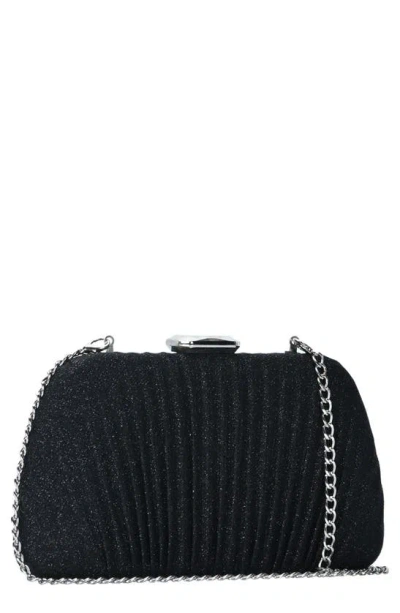 Starlet Ruched Glitter Fabric Clutch In Black