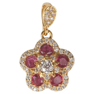 Pre-owned Starlette 18k Solid Gold Glory Ruby Pendant (**with Chain**) In Multi