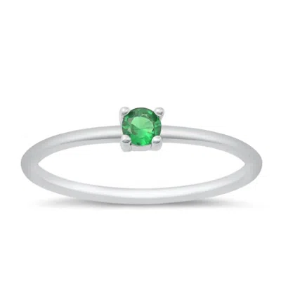 Starlette Women's Emerald Round Stackable Ring In Green In Silver