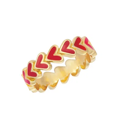 Starlette Women's Eternity Heart Ring In Red Enamel Hearts Band In Multi