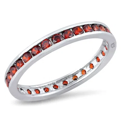 Starlette Women's Garnet Eternity Band Ring In Silver In Orange