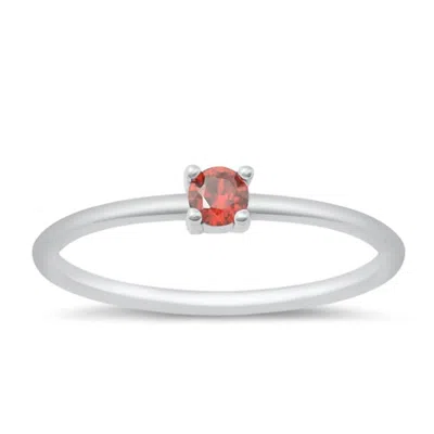 Starlette Women's Garnet Round Stackable Ring In Silver In Gray