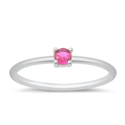 Starlette Women's Ruby Round Stackable Ring In Silver