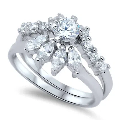Starlette Women's Stunning Floral Design Ariel Ring In Silver In Metallic