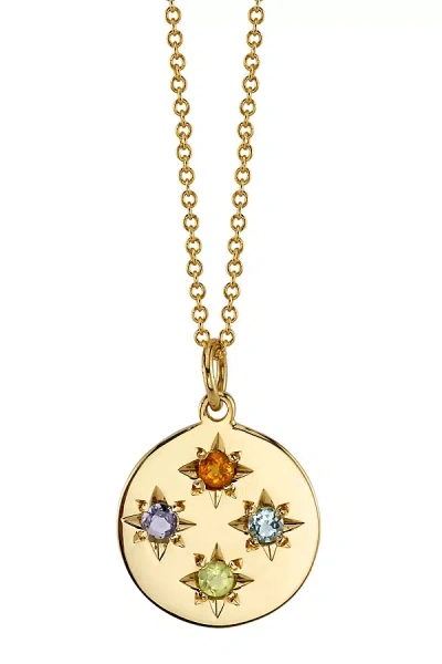 Starling Birthstone Compass Charm 4 Stone Necklace In Gold