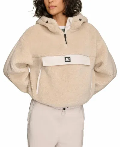 Starter 1/4-zip Sherpa Pullover Hoodie In Sand In Brown