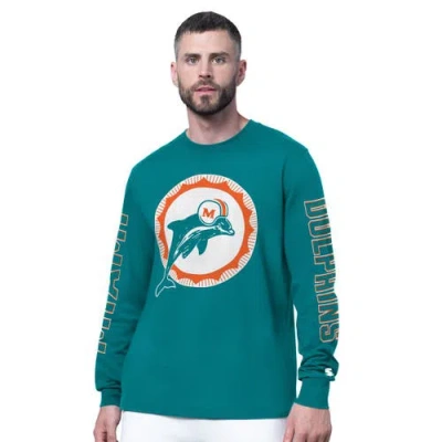Starter Aqua Miami Dolphins Clutch Hit Ii Vintage Logo Long-sleeve T-shirt In Blue