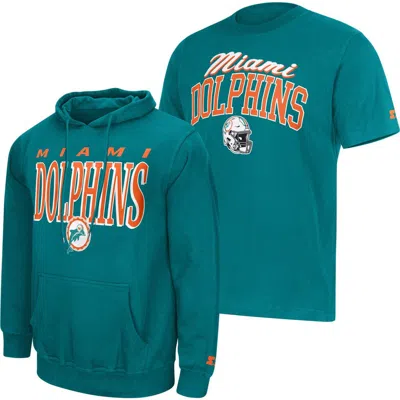 Starter Aqua Miami Dolphins Vintage Logo Hoodie & T-shirt Combo Pack In Blue