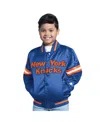 Starter Big Boys And Girls Blue New York Knicks Scrimmage Full-snap Varsity Jacket In Blue