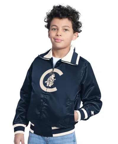 Starter Kids' Big Boys' And Girls' Navy Chicago Cubs The Captain Jr. Cooperstown Collection Full-zip Varsity Jacke In Blue