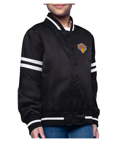 Starter Kids' Big Boys And Girls  Black New York Knicks Printed Logo Varsity Satin Full-snap Jacket
