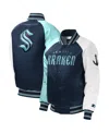 Starter Big Boys And Girls  Deep Sea Blue Seattle Kraken Raglan Full-snap Varsity Jacket In Deep Sea Blue