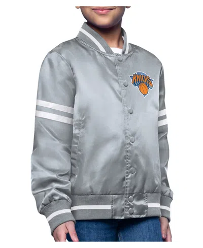 Starter Kids' Big Boys And Girls  Gray New York Knicks Printed Logo Varsity Satin Full-snap Jacket